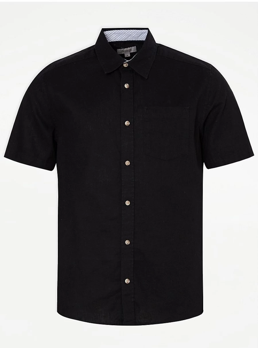 "George at Asda Men's Black Linen Blend Short Sleeve Shirt – Comfort & Style"