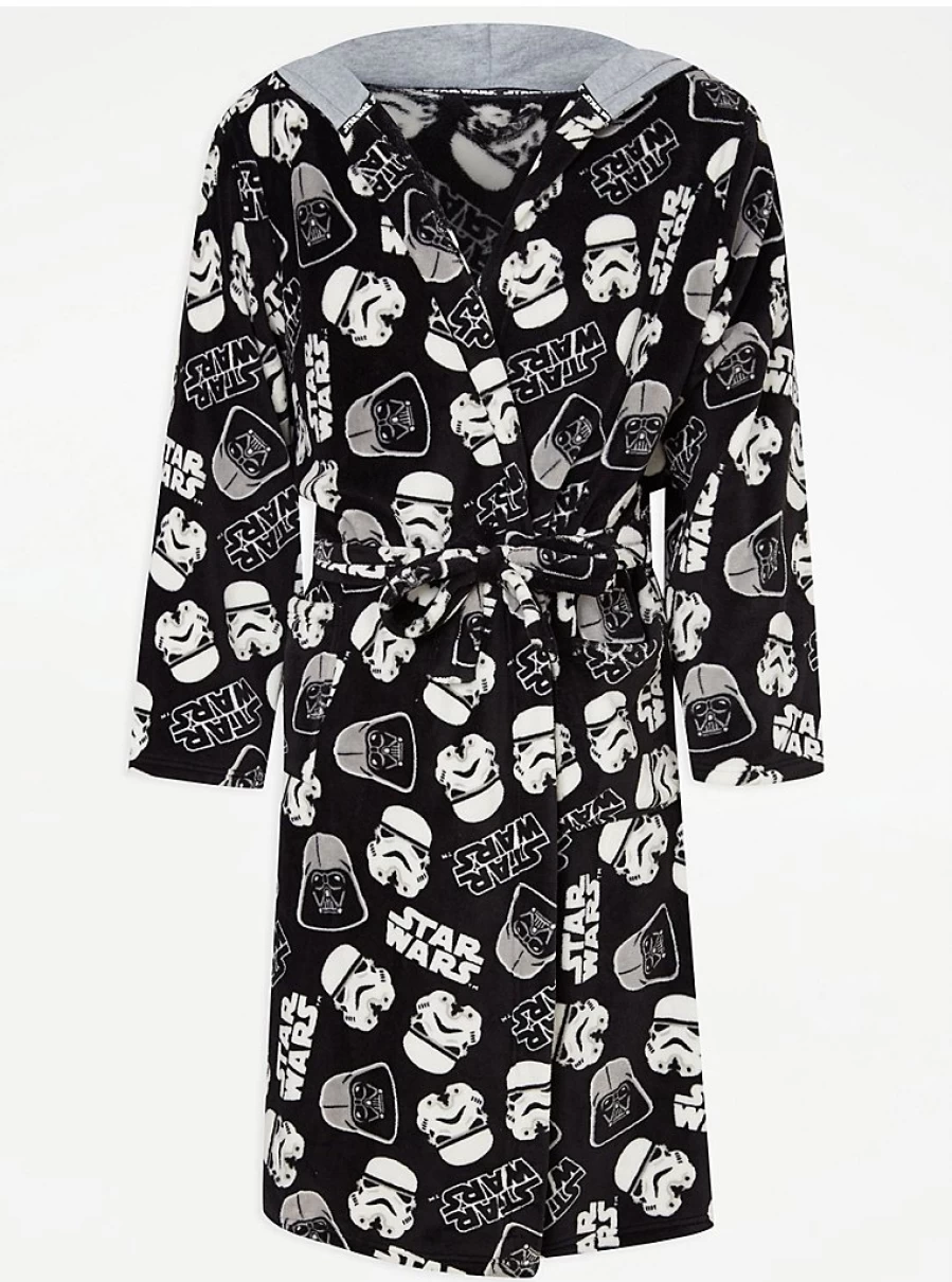 "Star Wars Men's Black Fleece Dressing Gown | George at Asda | Official Disney Licensed"