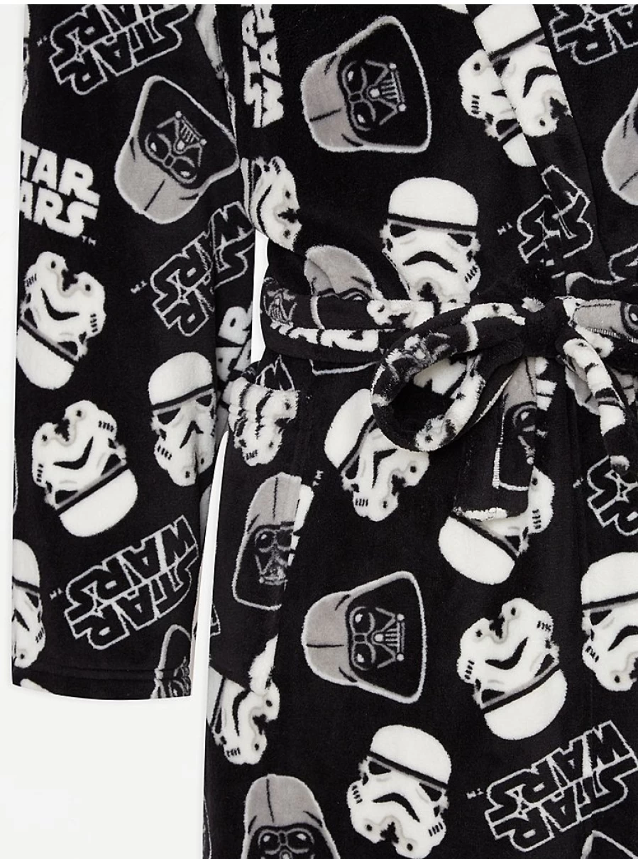 "Star Wars Men's Black Fleece Dressing Gown | George at Asda | Official Disney Licensed"
