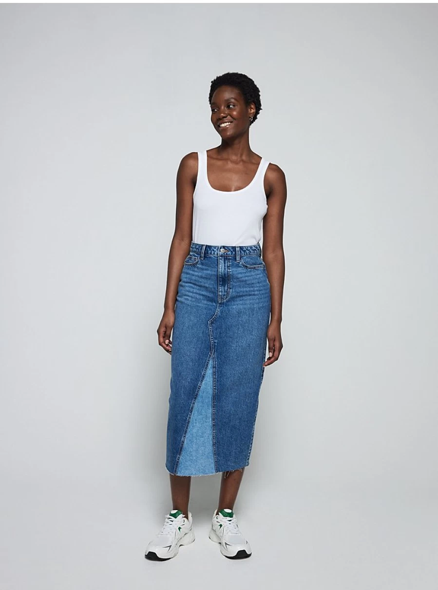 Women's Mid Wash Denim Contrast Split Midaxi Skirt | George at Asda | Stylish & Comfortable