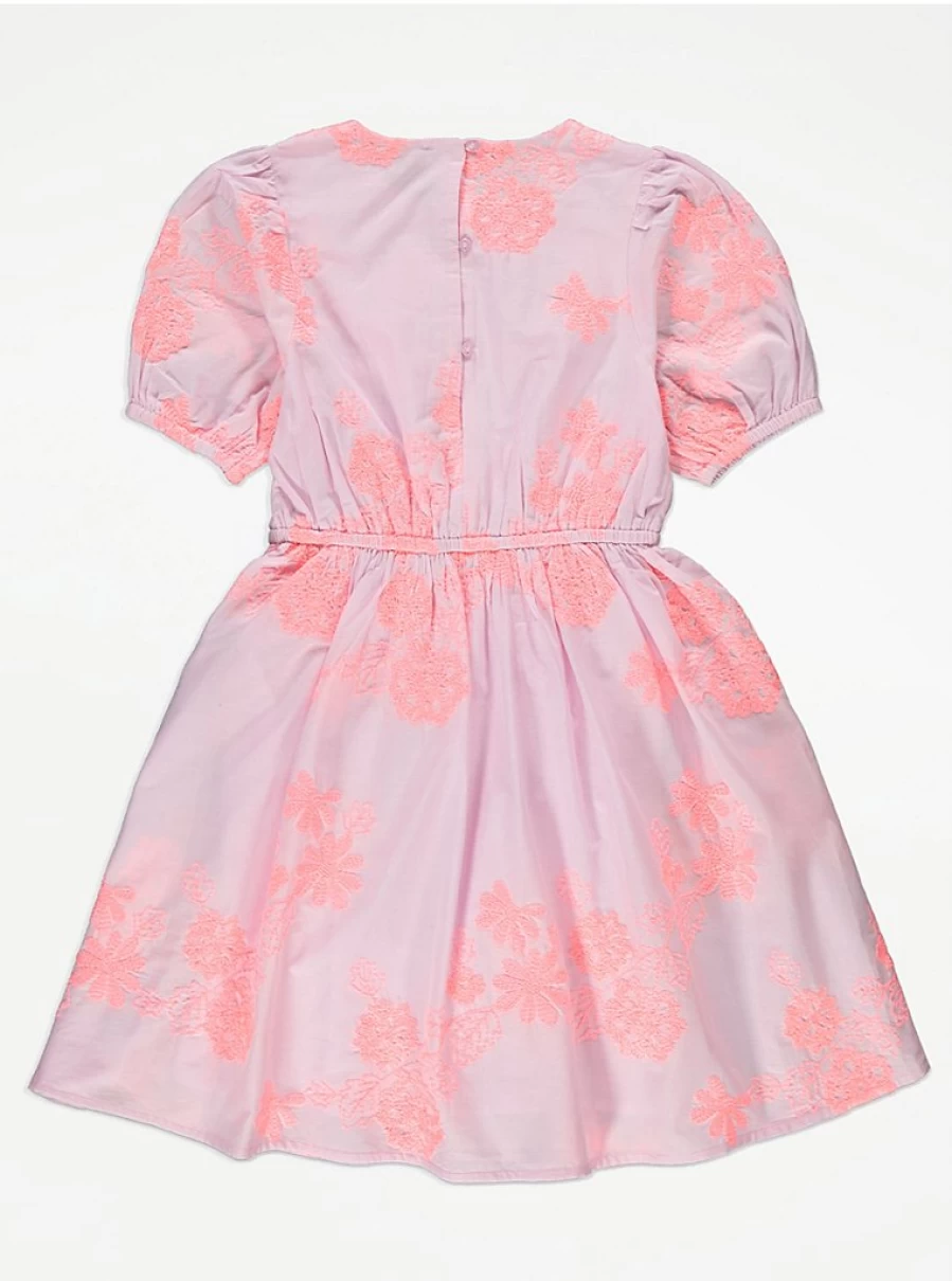 "George at Asda Girls Floral Embroidered Pink Puff Sleeve Dress Reviews"