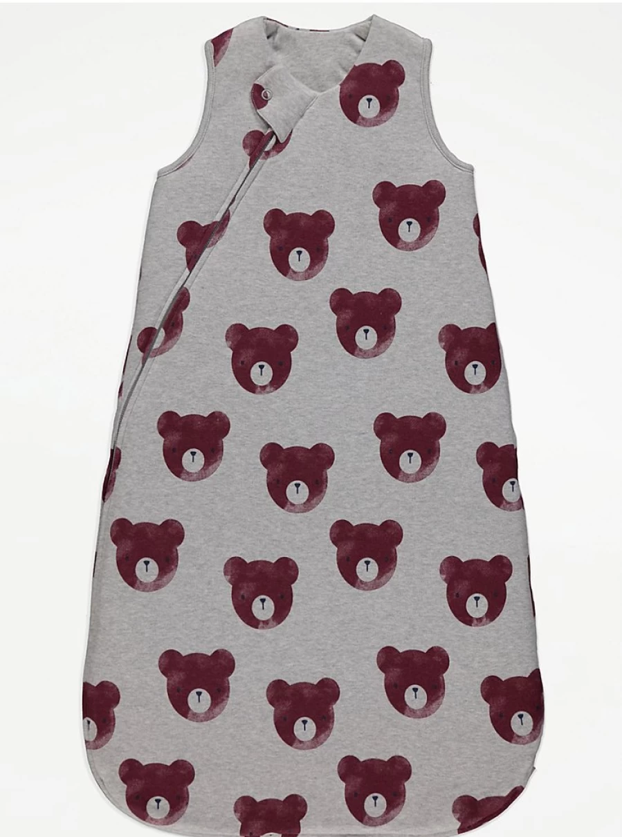 "George at Asda Grey 2.5 Tog Teddy Bear Baby Sleep Bag – Warm & Cozy Infant Wear"