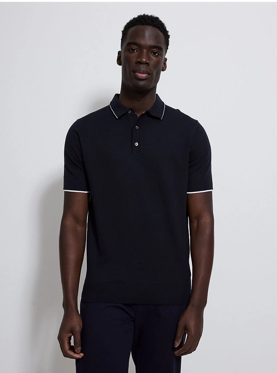 Men's Navy Short Sleeve Knitted Polo Shirt | George at Asda | Comfort Fit Casual Top