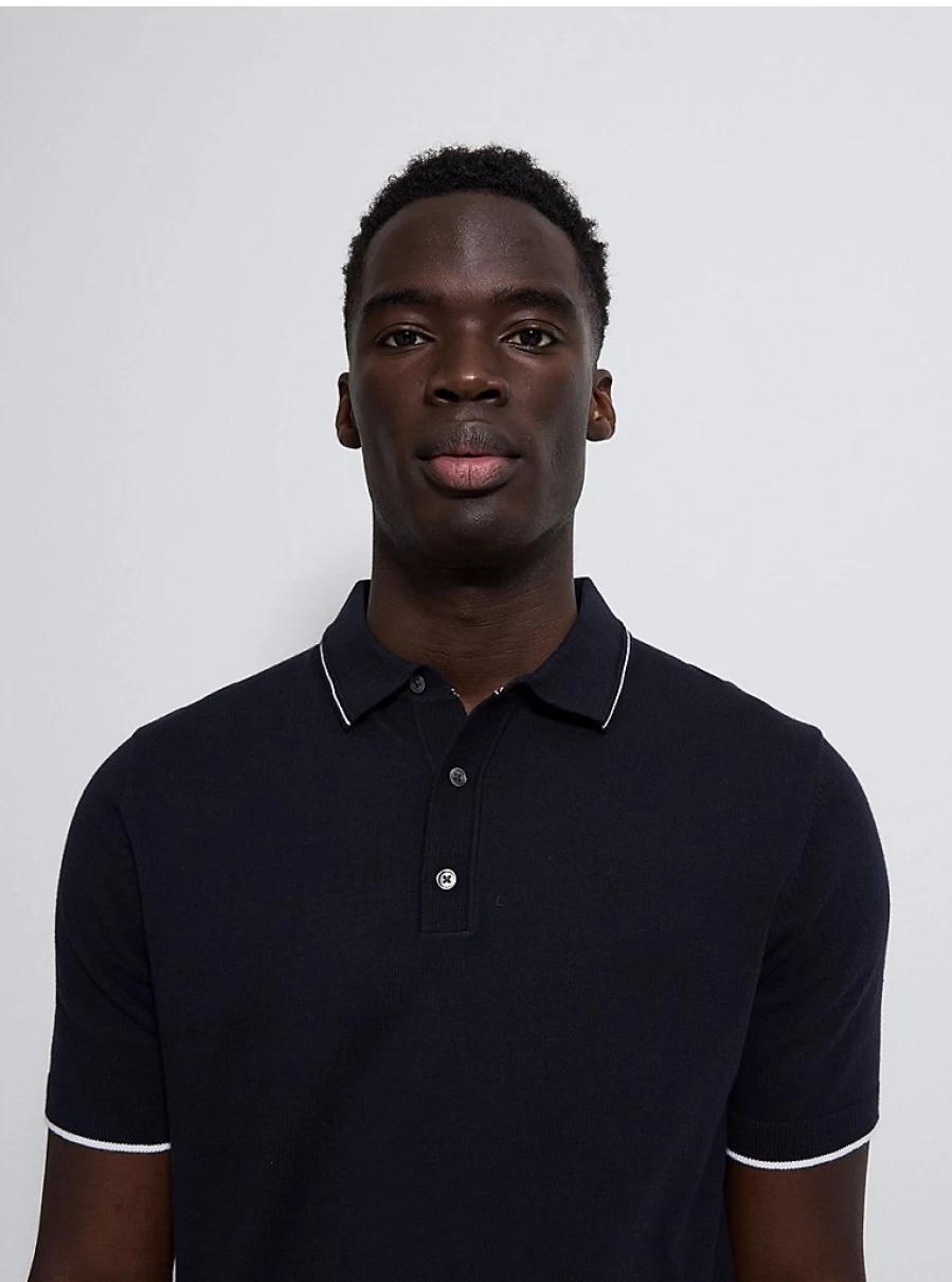 Men's Navy Short Sleeve Knitted Polo Shirt | George at Asda | Comfort Fit Casual Top