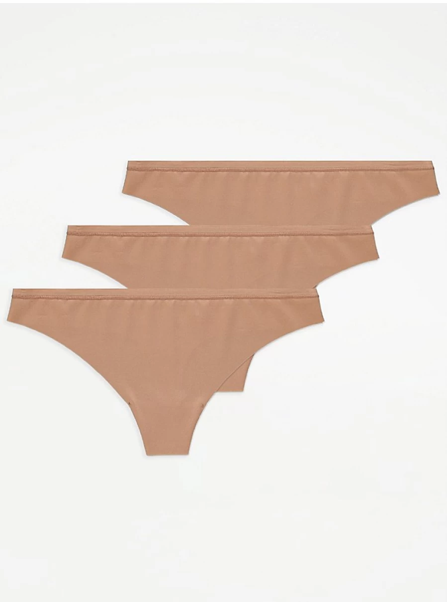 "Nude Medium Thongs 3-Pack No VPL Seamless Underwear | George at Asda Lingerie"