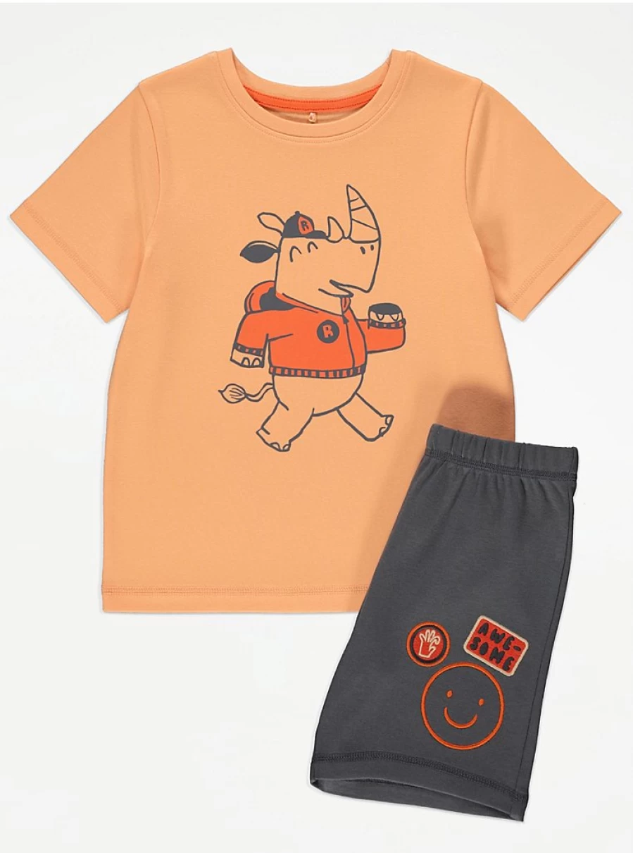 "George at Asda Boys' Funny Rhino Print Short Pyjamas - Kids' Comfortable Sleepwear"