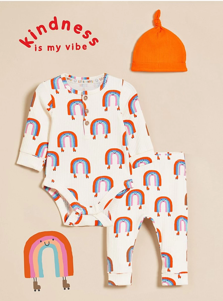 "George at Asda Baby Girls' Rainbow Bodysuit, Leggings & Hat 3-Piece Outfit Review"