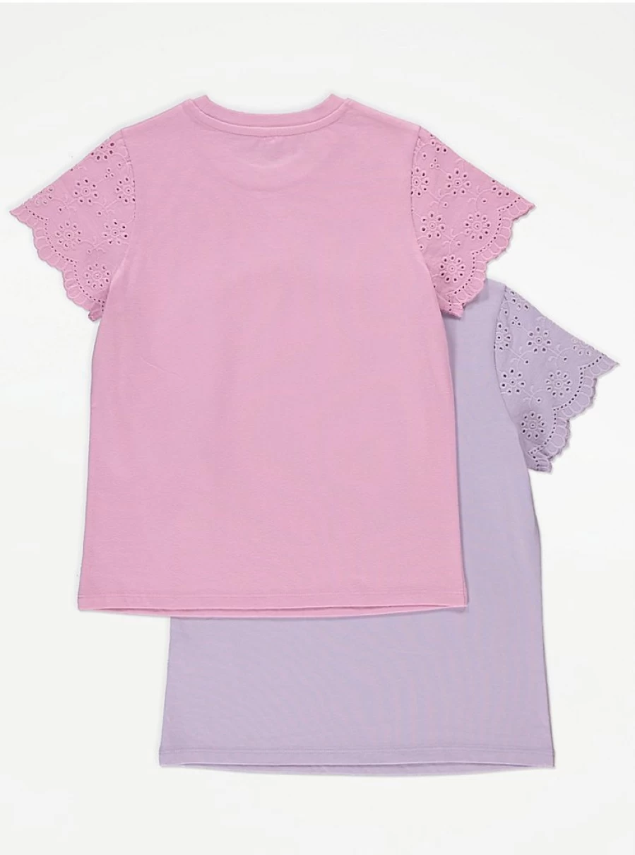 Girls' Broderie Lace Sleeve T-Shirts 2 Pack | George at Asda