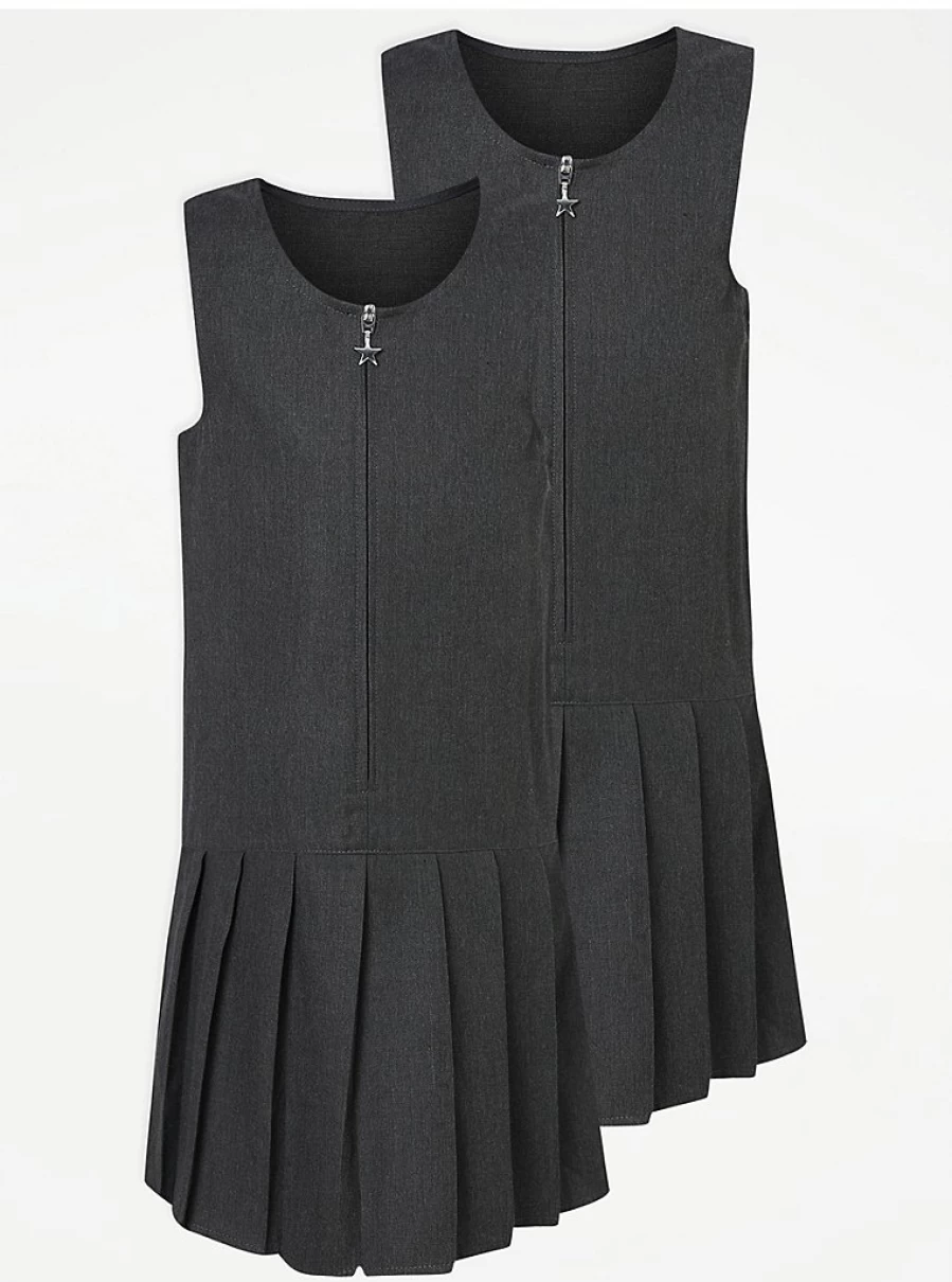 2 Pack Girls' Drop Waist Pinafore School Dresses by George at Asda | Stylish Uniform Jumpers