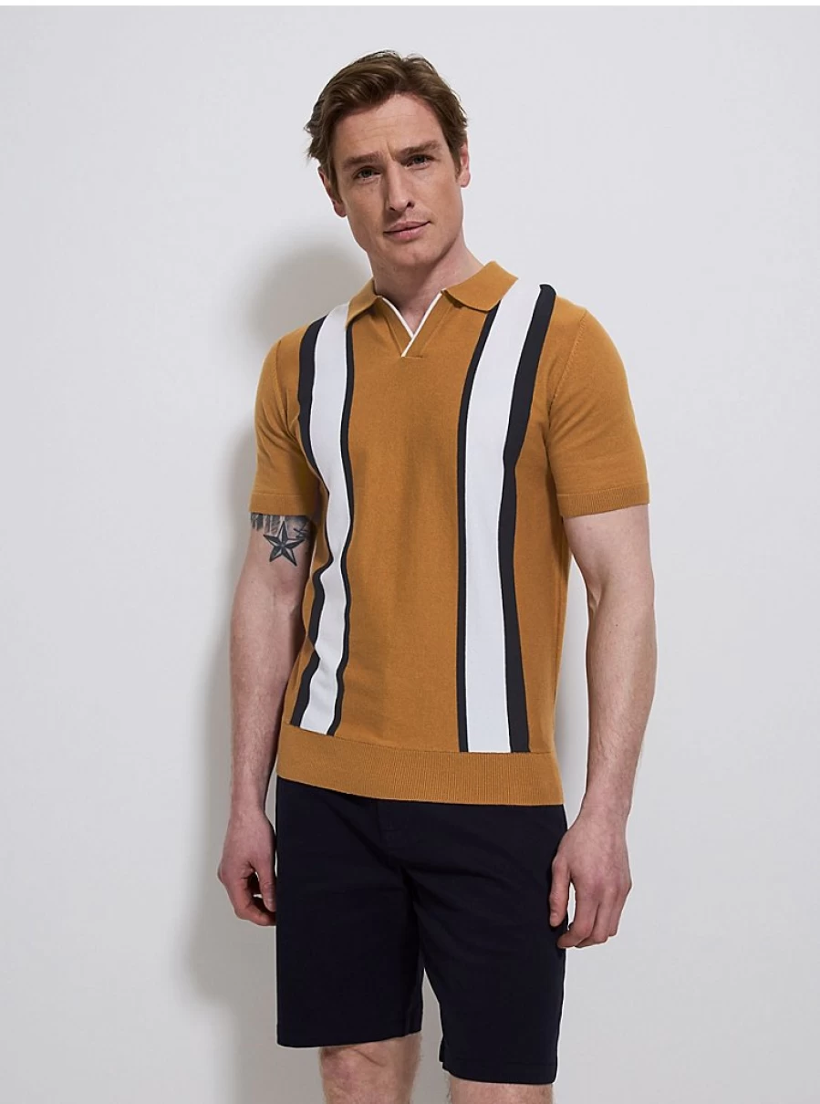 "George at Asda Men's Tan Striped Knitted Polo Shirt Review"