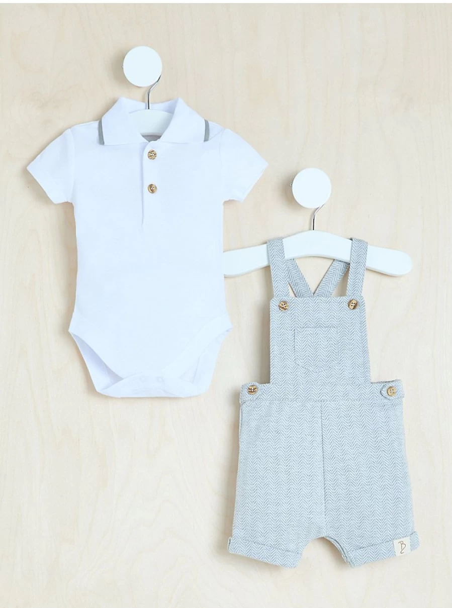 "George at Asda Boys' Grey Herringbone Dungarees and Bodysuit Outfit – Billie Faiers Collection"