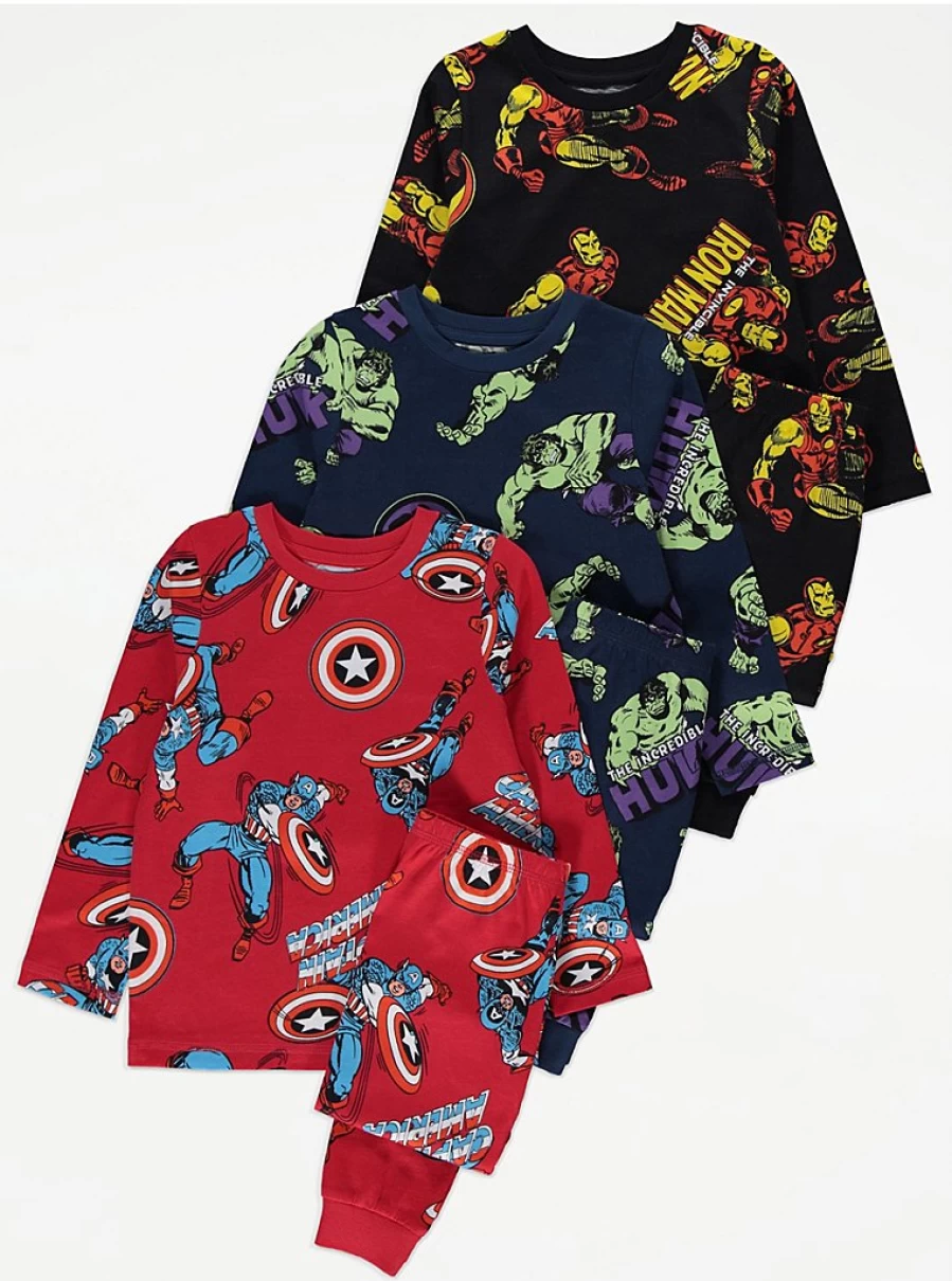 Boys Marvel Superhero Long Sleeve Pyjamas 3 Pack - George at Asda Kids Pajama Set