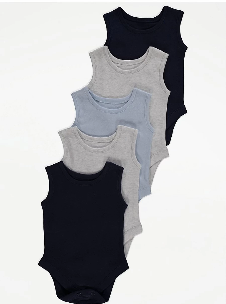 5 Pack Baby Sleeveless Bodysuits by George at Asda | Soft & Comfortable Infant Wear