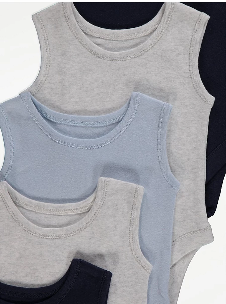 5 Pack Baby Sleeveless Bodysuits by George at Asda | Soft & Comfortable Infant Wear