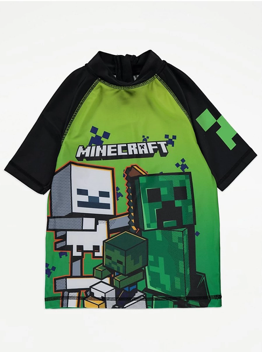 Boys Minecraft Green Short Sleeve Swim Rash Vest - George at Asda