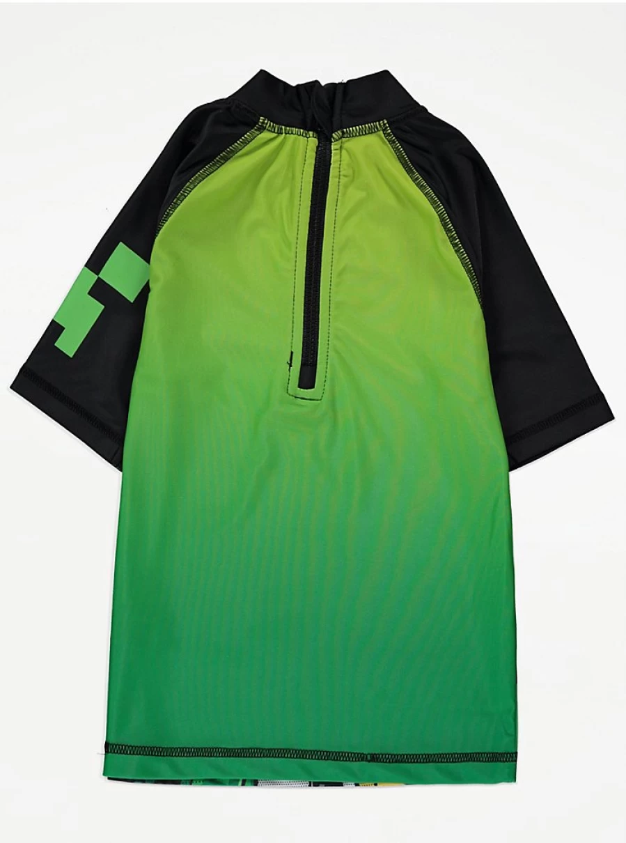 Boys Minecraft Green Short Sleeve Swim Rash Vest - George at Asda