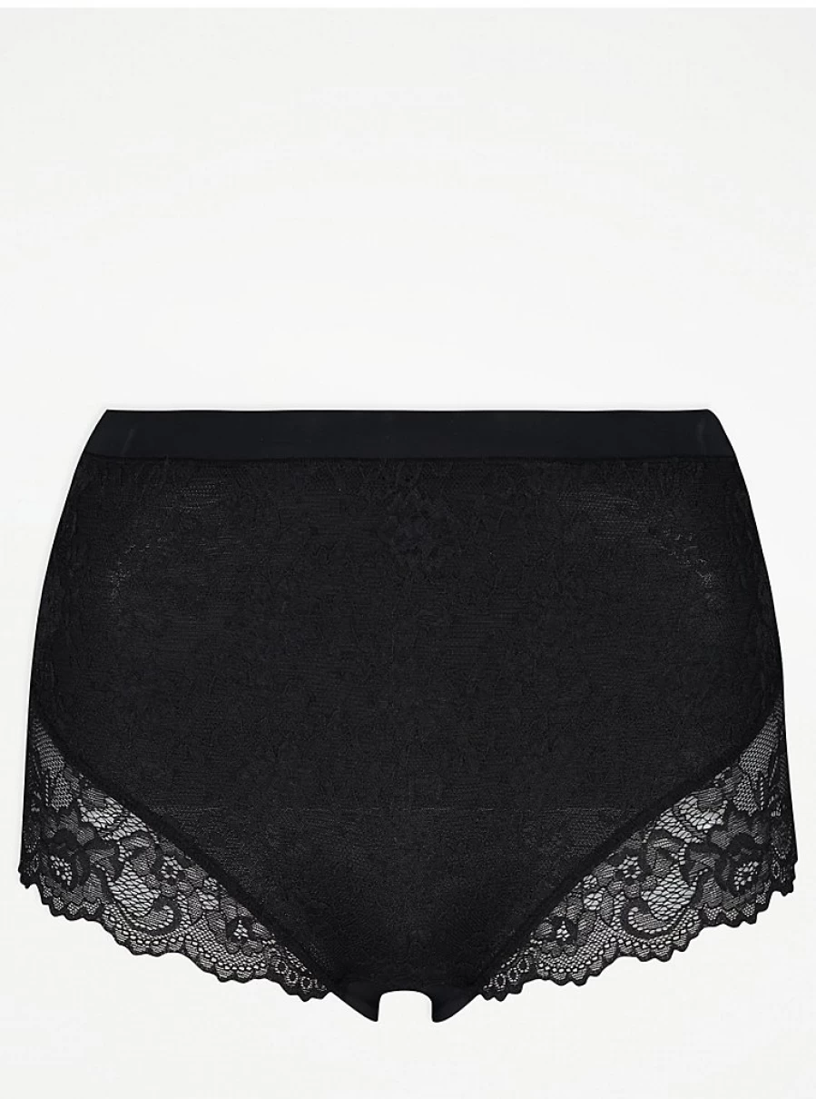 "George at Asda Black Lace Medium Control Shaping Full Briefs | Women's Shapewear Lingerie"