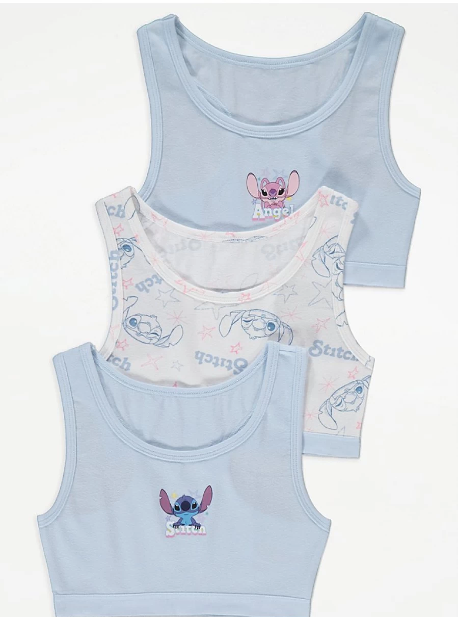 George at Asda Kids' Disney Lilo & Stitch Blue Crop Top 3-Pack | Comfortable & Stylish Girls' T-Shirts