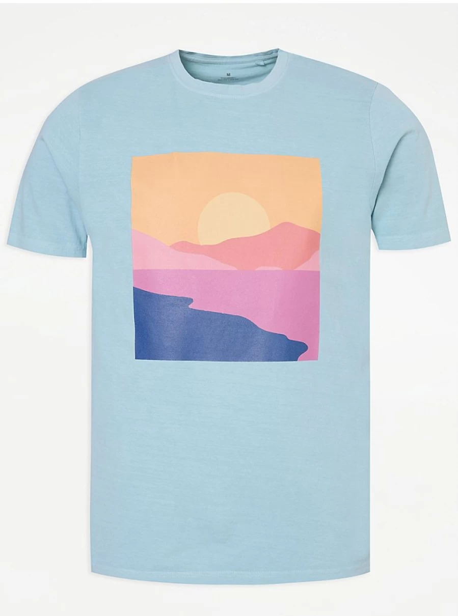Men's Sage Green Sunset Print T-Shirt | George at Asda | Casual Graphic Tee