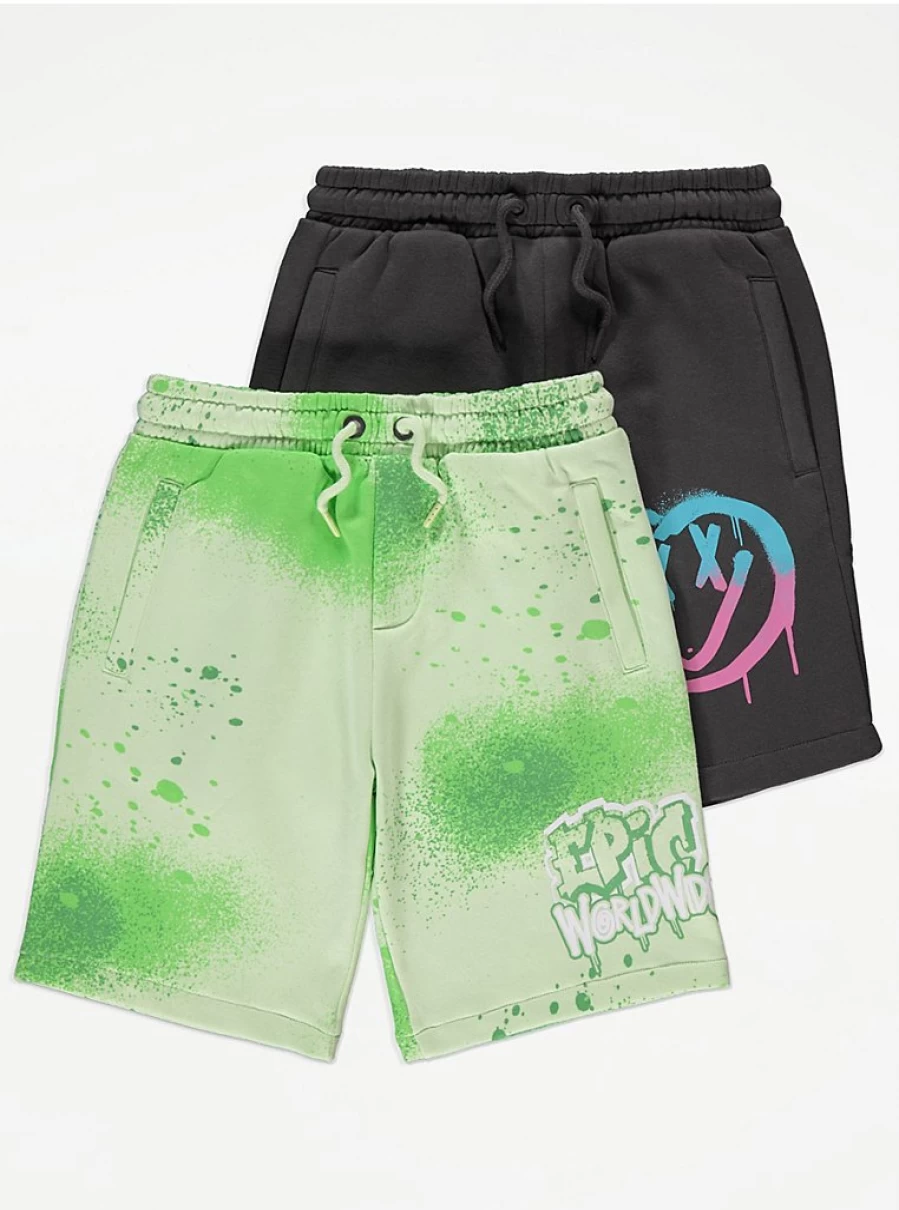 "George at Asda Boys' Graffiti Smiley Shorts 2-Pack – Comfortable Kids' Shorts Review"