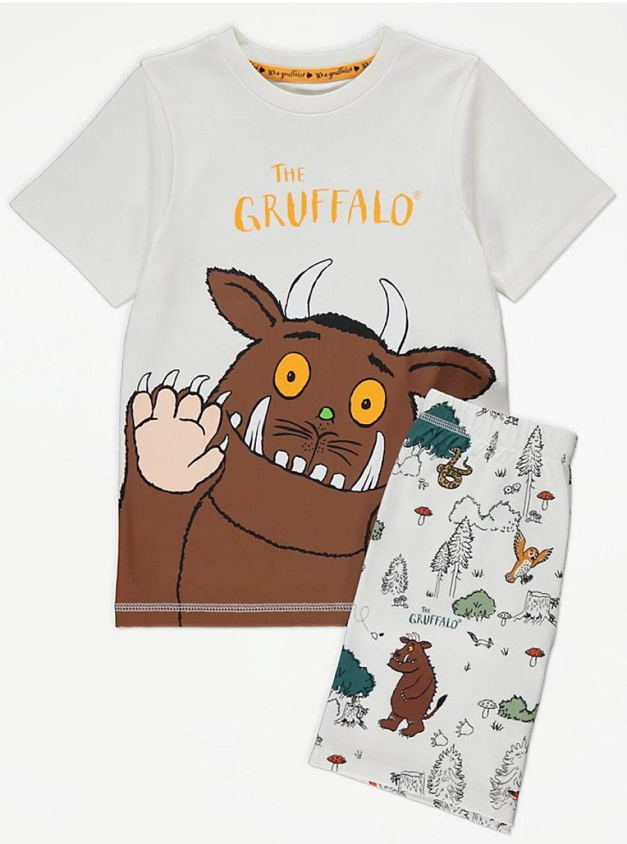"George at Asda Kids' Gruffalo Character White Short Pyjamas | Comfortable Children's Sleepwear"