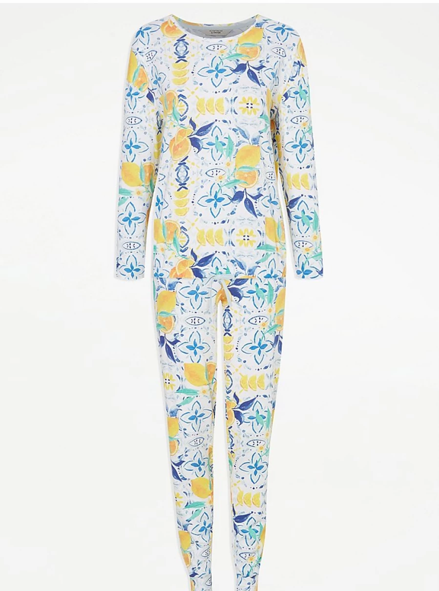 "George at Asda Women's Lemon Floral Long Sleeve Pajama Set - Comfortable Sleepwear & Loungewear"