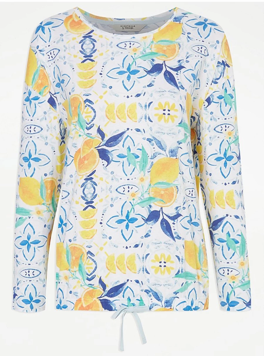 "George at Asda Women's Lemon Floral Long Sleeve Pajama Set - Comfortable Sleepwear & Loungewear"