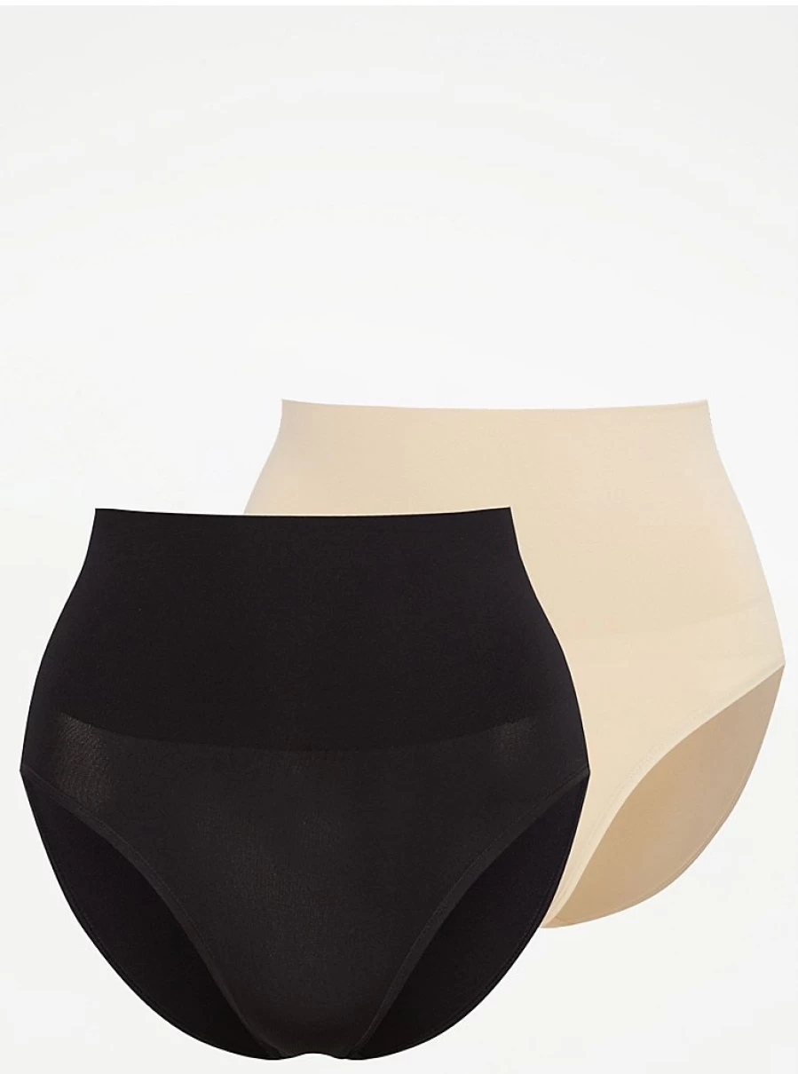 George at Asda Seamless Midi Control Briefs 2-Pack - Comfortable Shaping Underwear for Women