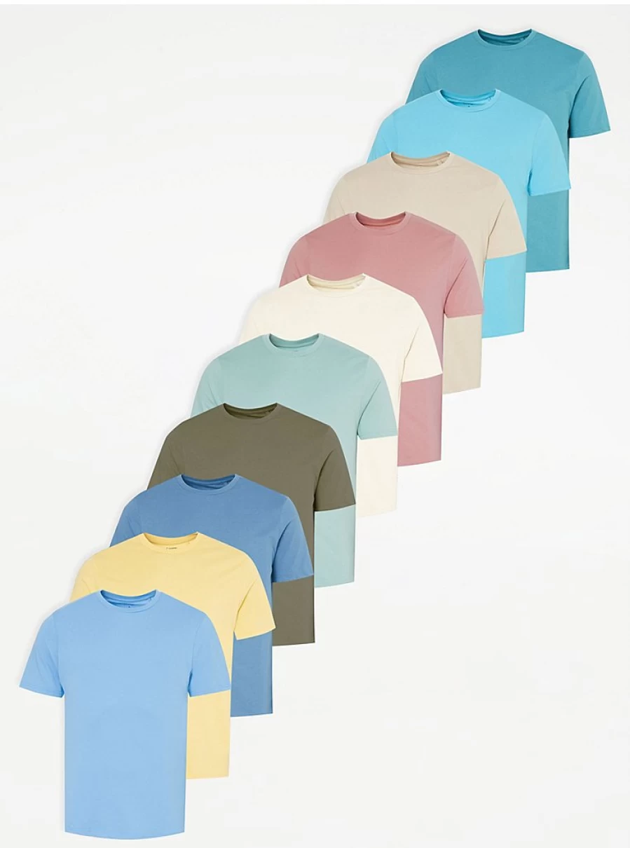 Men's Assorted Crew Neck T-Shirts 10 Pack | George at Asda | Comfort Fit Multipack Cotton Tees