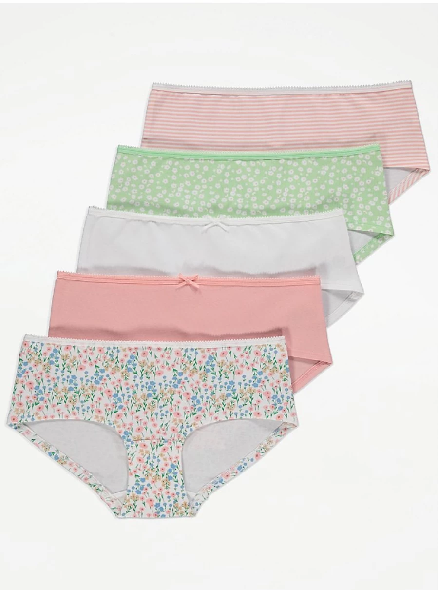 "George at Asda Spring Floral Short Knickers 5-Pack | Women's Lingerie Set | Comfortable & Stylish"