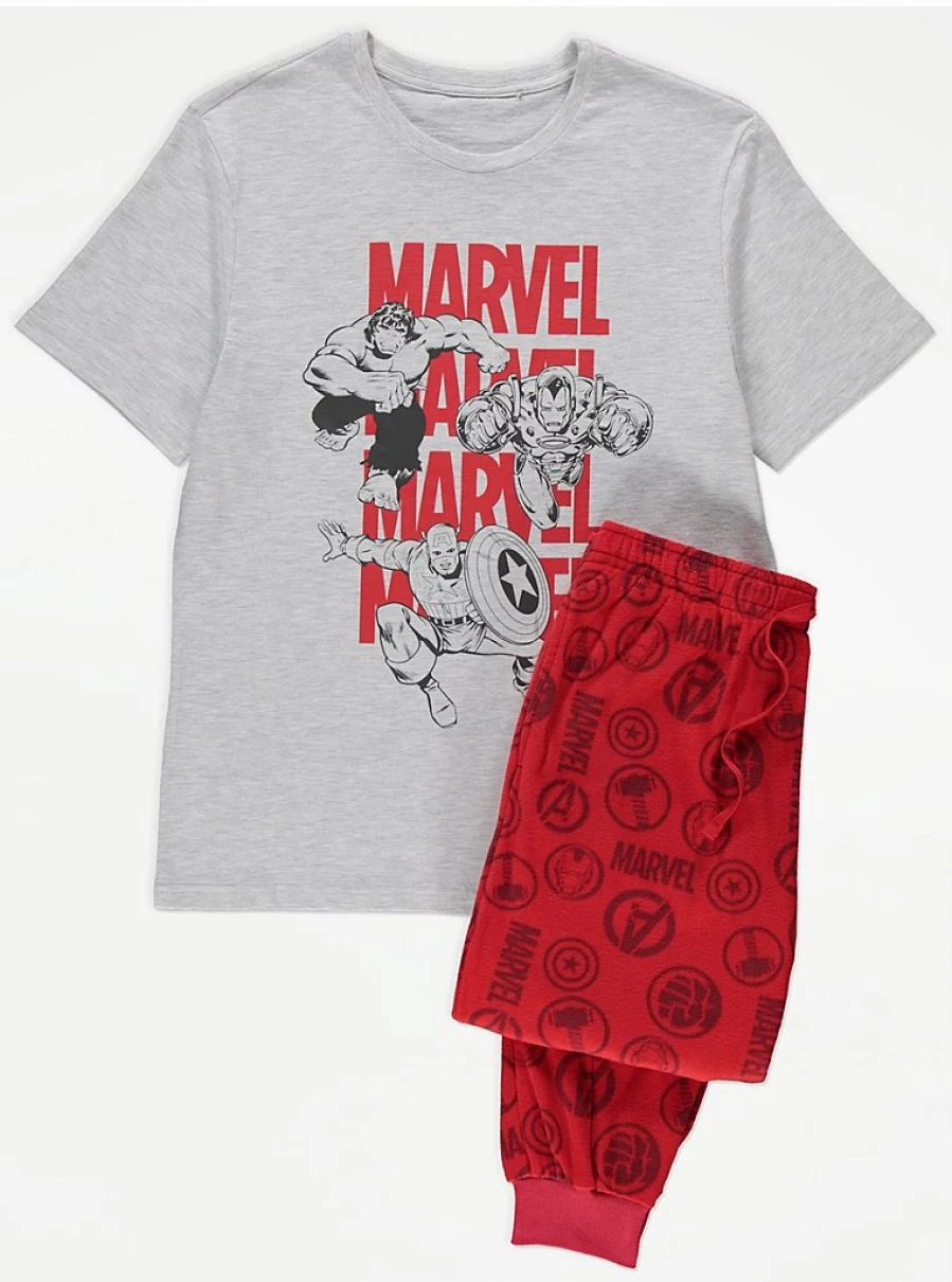 Men's Marvel Grey Superhero Fleece Pyjamas | George at Asda | Comfortable Sleepwear