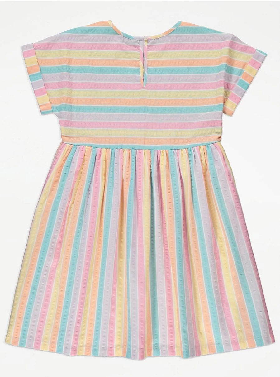 Girls' Rainbow Striped Crinkle Short Sleeve Dress by George at Asda | Kids' Fashion Review