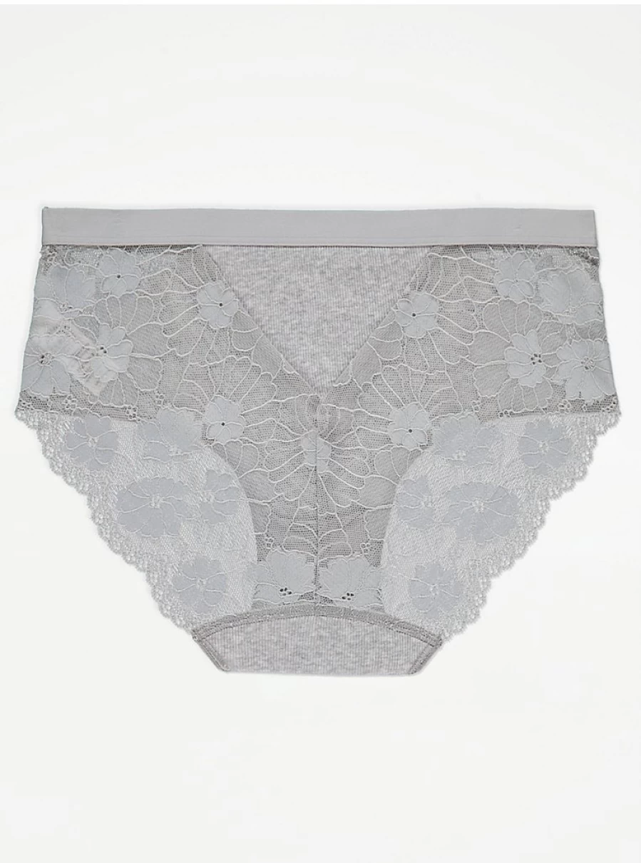 "George at Asda Ribbed Lace Trim Midi Knickers 3-Pack | Comfortable Women's Underwear Set"