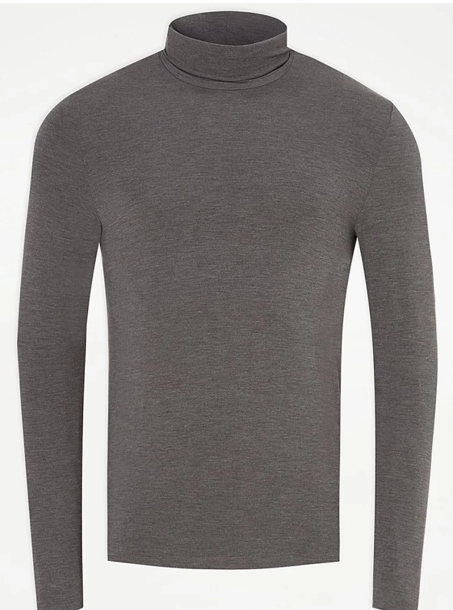 Men's Grey Thermal Roll Neck Long Sleeve Top - George at Asda