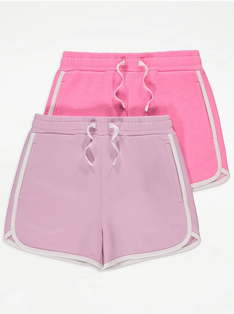 Girls' Pink Side Stripe Running Shorts 2-Pack | George at Asda | Comfortable Athletic Shorts for Kids