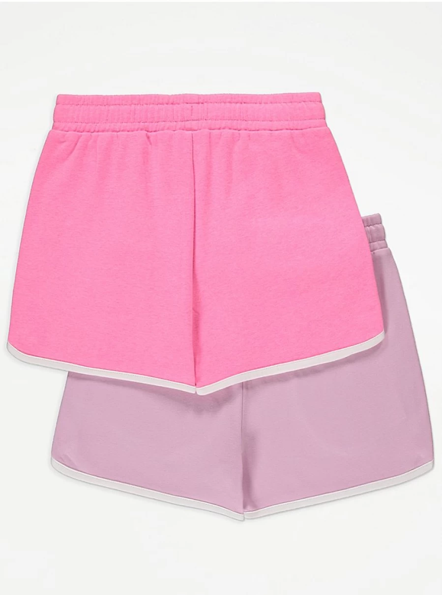 Girls' Pink Side Stripe Running Shorts 2-Pack | George at Asda | Comfortable Athletic Shorts for Kids