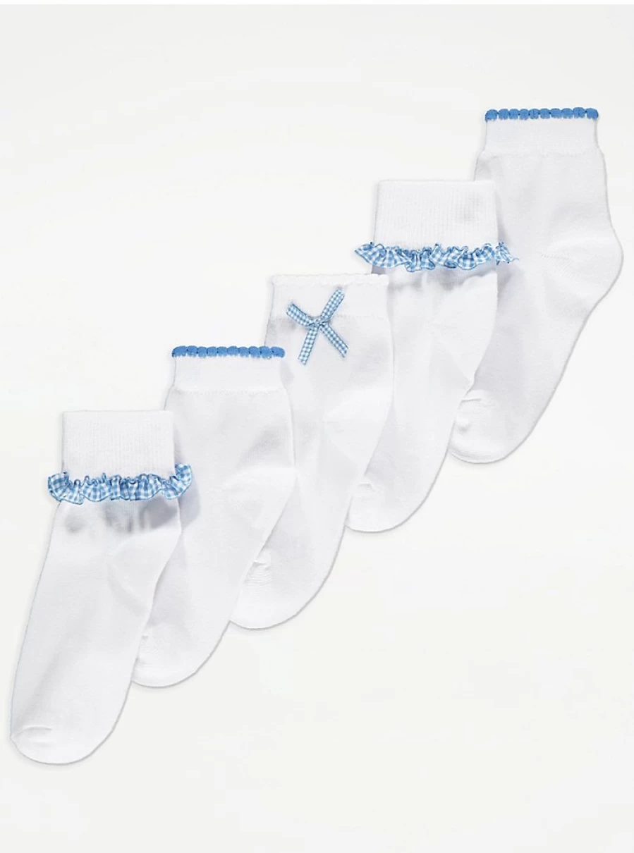 "George at Asda Kids' Blue Gingham Ankle Socks 5-Pack | Comfortable & Stylish"