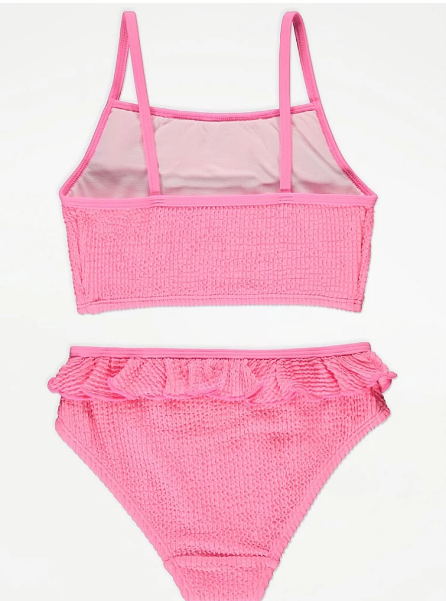 Girls Pink Crinkle Frill Bikini | George at Asda Swimwear for Kids