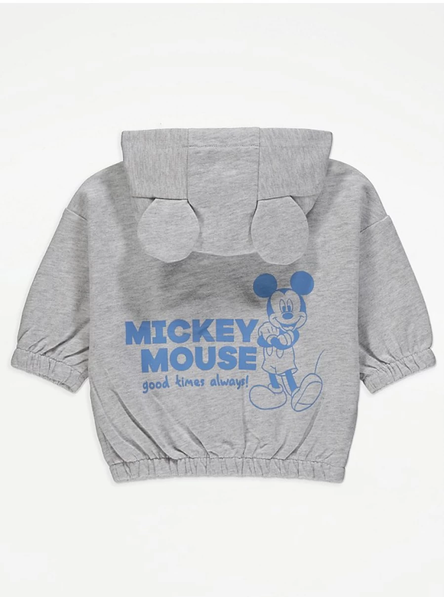 George at Asda Boys Mickey Mouse Grey Zip Up Hoodie | Disney Character Fleece Jacket for Kids