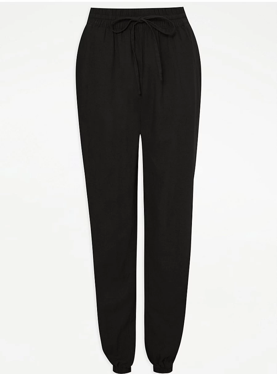 "George at Asda Women's Black Linen Blend Cuffed Trousers – Comfort & Style"