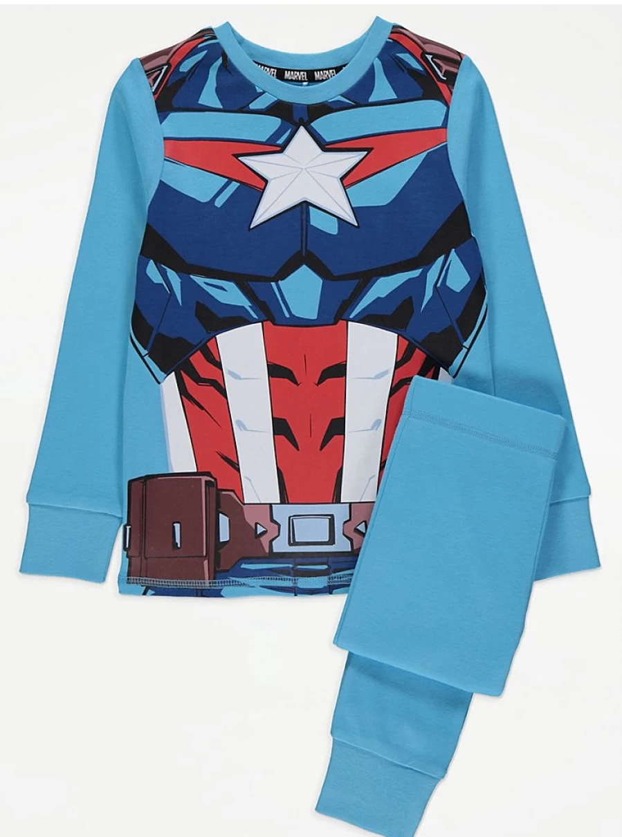 Boys Marvel Captain America Long Sleeve Pyjamas | George at Asda