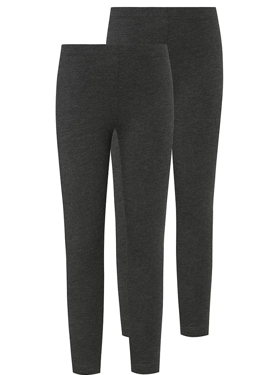 "George at Asda Girls' 2-Pack Charcoal School Leggings – Comfortable & Durable Uniform Essentials"