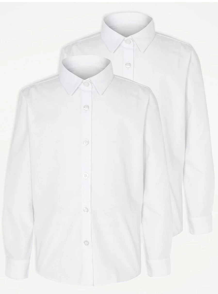 "George at Asda Girls' 2-Pack White Long Sleeve Non-Iron School Shirts – Comfort & Easy Care"