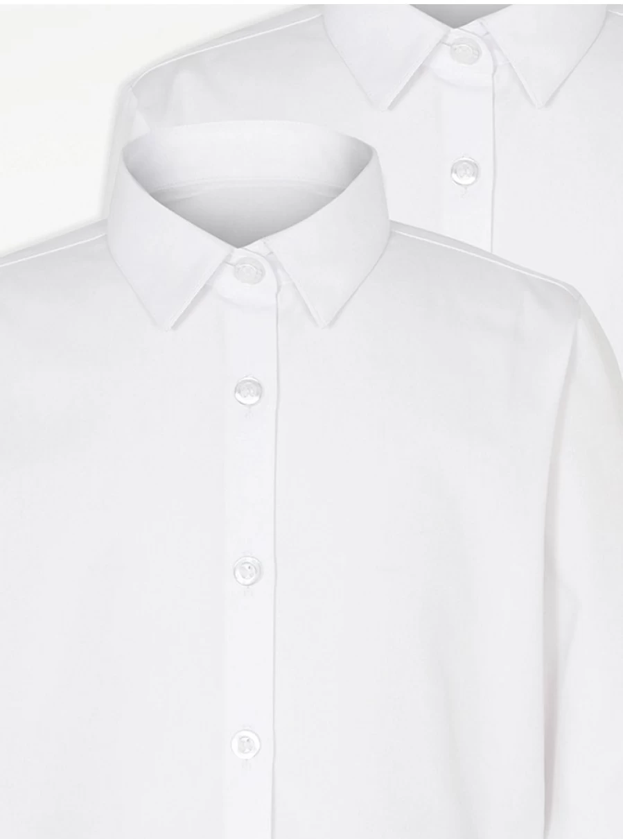 "George at Asda Girls' 2-Pack White Long Sleeve Non-Iron School Shirts – Comfort & Easy Care"