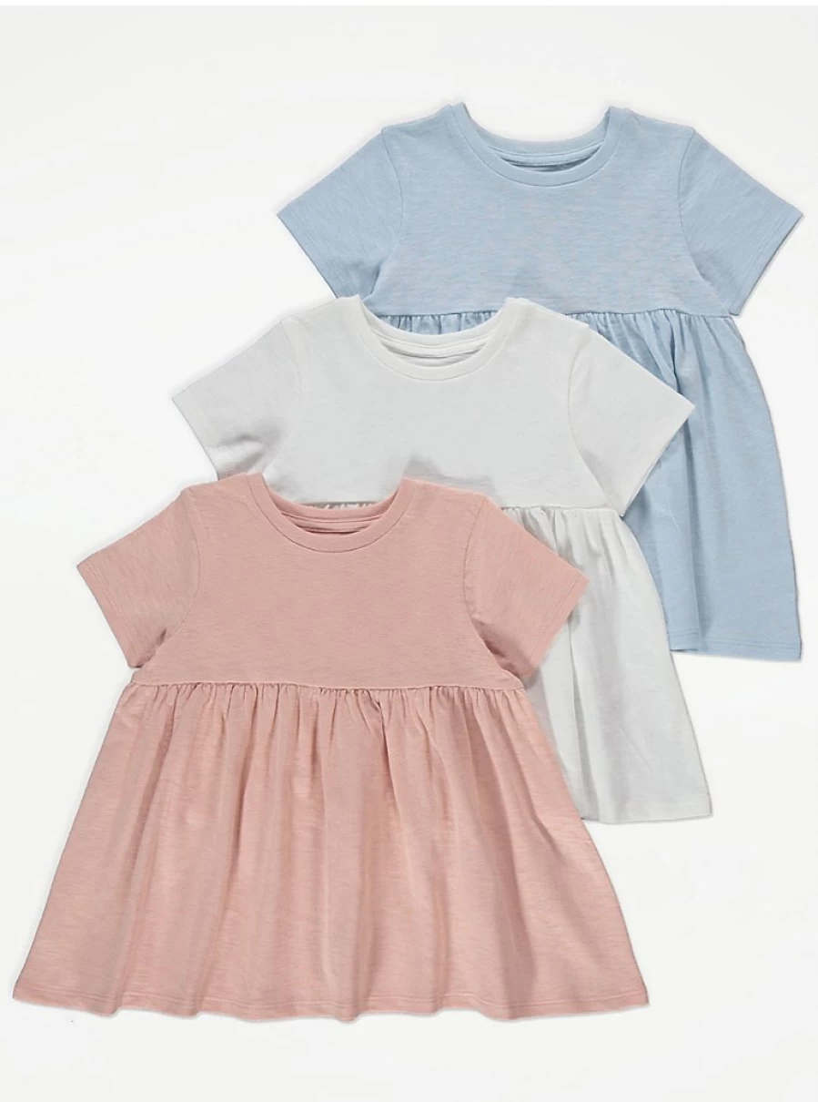 "George at Asda Girls' Pastel Empire Tops 3-Pack | Soft Kids' T-Shirts | Comfortable & Stylish"