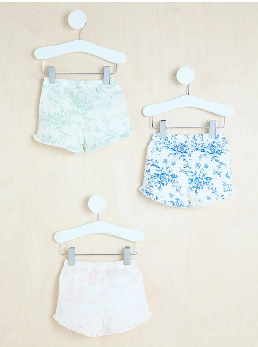 George at Asda Girls' Floral Frill Shorts 3-Pack - Comfortable Summer Play Shorts for Toddlers & Kids