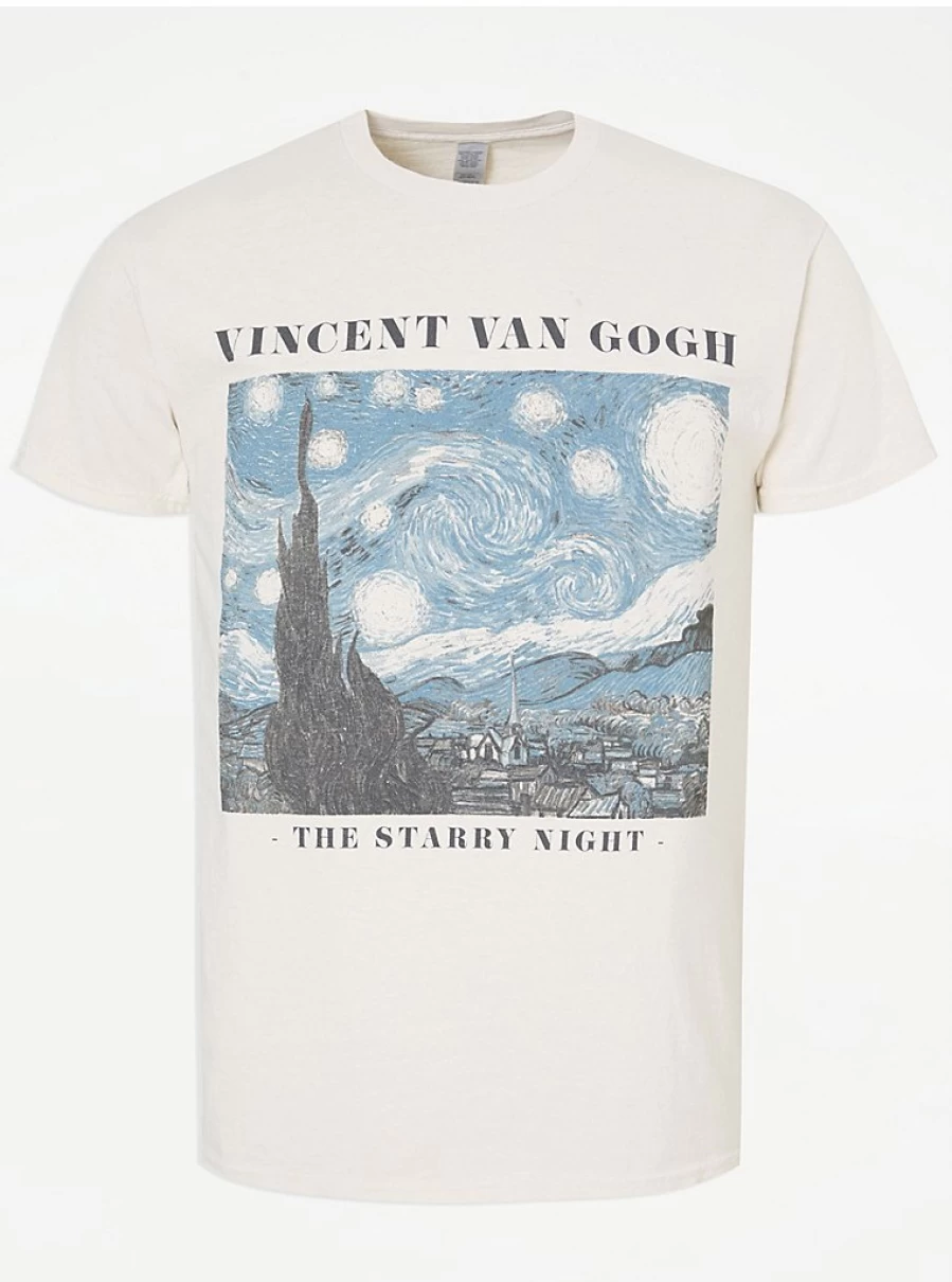 "George at Asda Men's Vincent Van Gogh Starry Night Graphic T-Shirt | Official Merchandise"