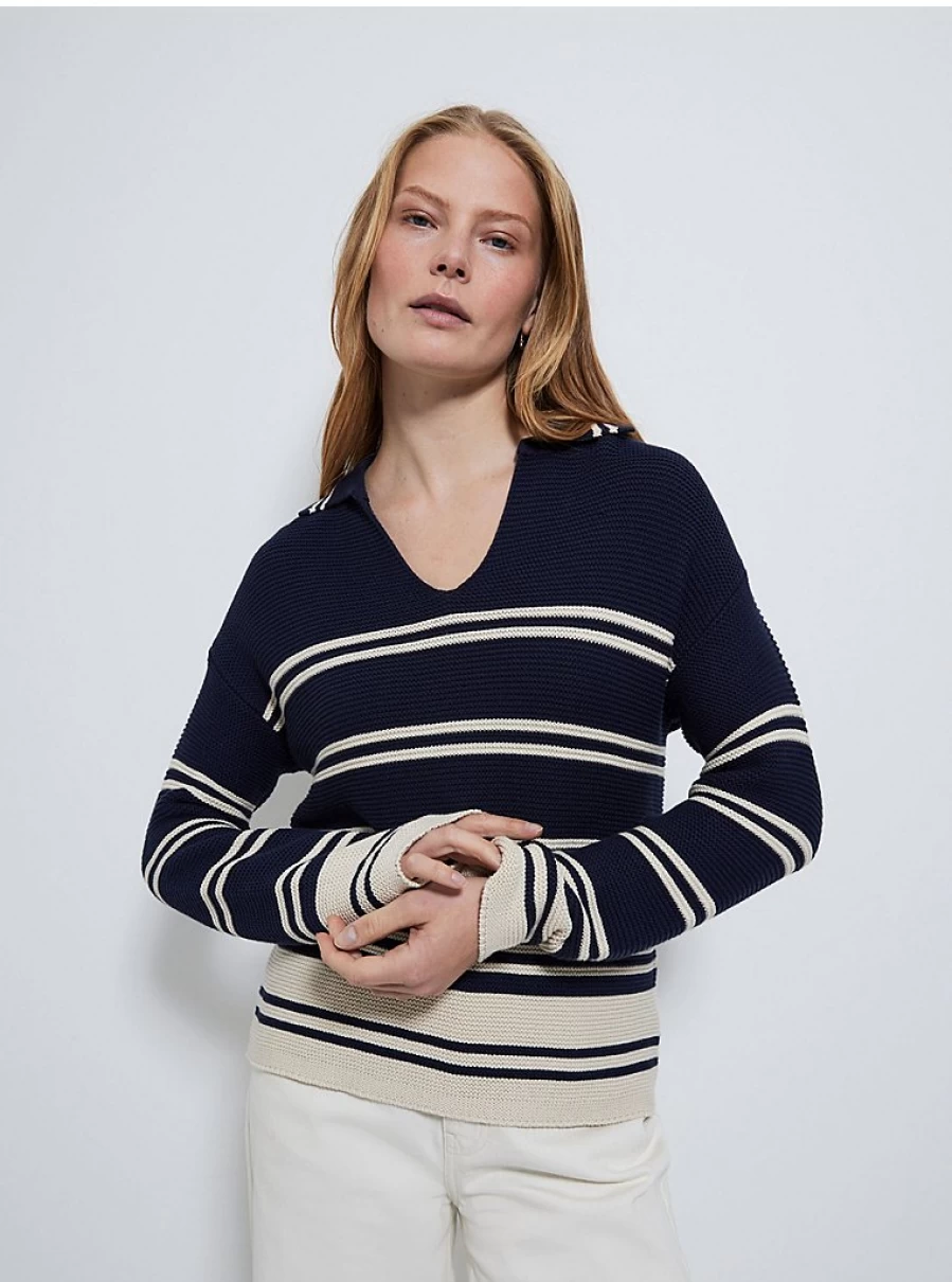 Women's Navy Striped Collar Jumper | George at Asda | Comfort & Style