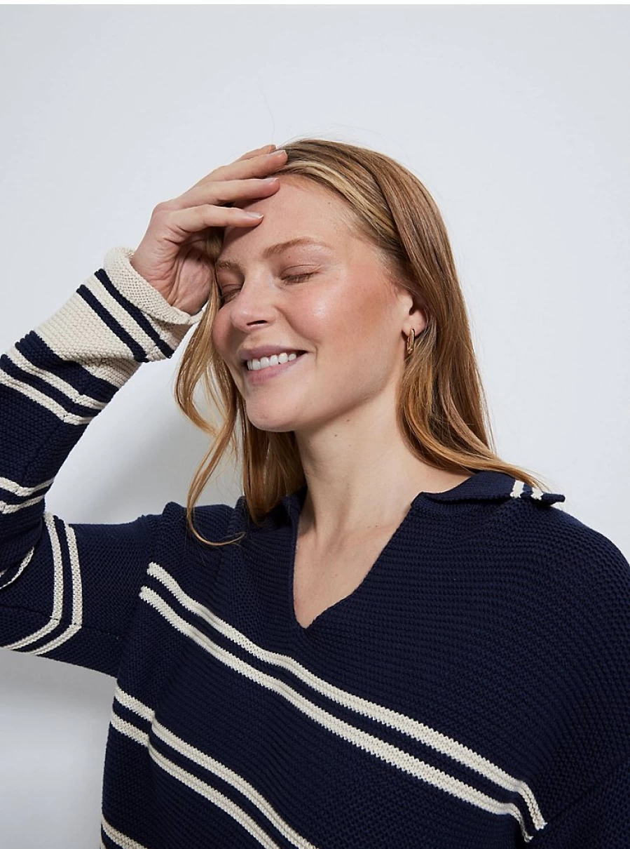 Women's Navy Striped Collar Jumper | George at Asda | Comfort & Style