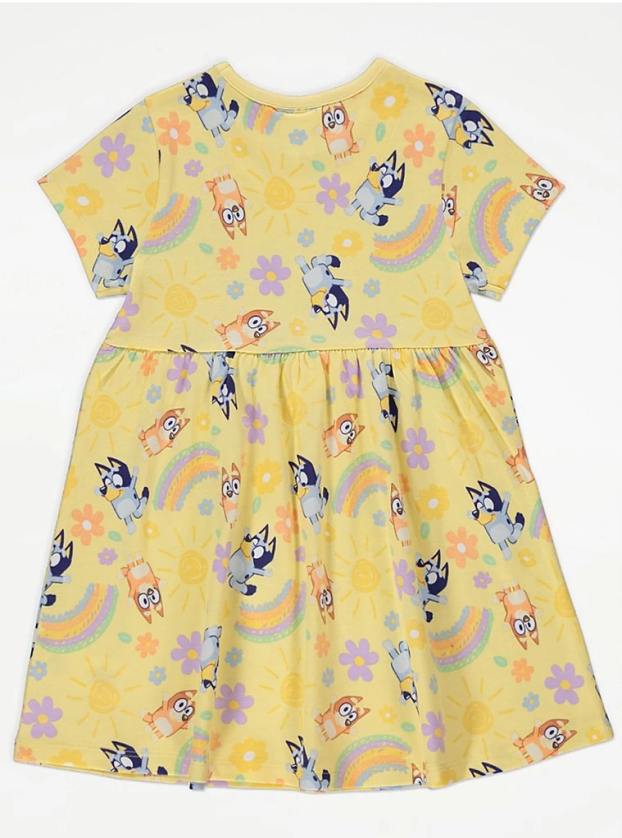 "George at Asda Girls' Bluey Character Yellow T-Shirt Dress | Kids' Cartoon Outfit"